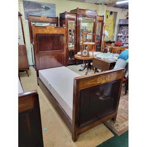 304 - AUSTRIAN ART NOUVEAU MAHOGANY FRUIT WOOD AND MOTHER OF PEARL INLAY TRIO MIRRORED WARDROBE, A LARGE M... 