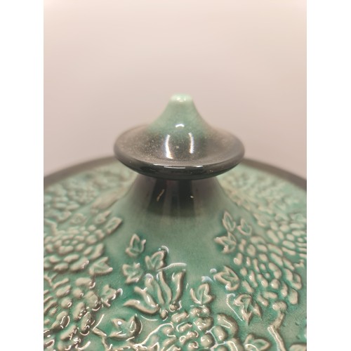 377 - SYLVAC LIDDED TUREEN, THE CHINOISERIE DESIGN IN DARK GREEN MARKED TO BASE 'SYLVAC 5399'