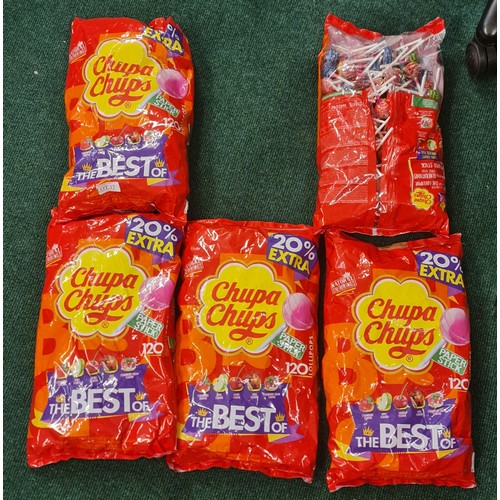 17 - X5 LARGE BAGS OF CHUPA CHUPS LOLLIPOPS VARIOUS FLAVOURS, COLA,CHERRY, APPLE ETC....