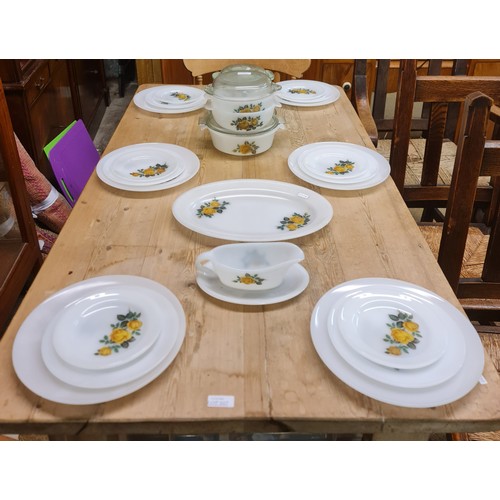 282 - LARGE COLLECTION OF PHOENIX PRYEX OPAL WARE INCL, X4 COVERED TUREENS, X6 DINNER PLATES, X6 SIDE PLAT... 