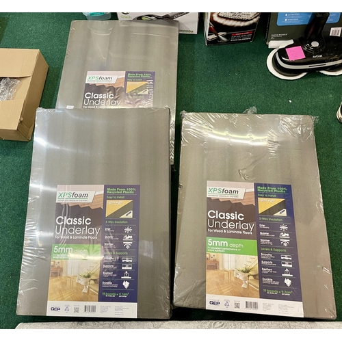 68 - 3 X PACKS OF XPSFOAM CLASSIC UNDERLAY, 5MM THICK FOR WOOD AND LAMINATE FLOORING SEALED, COVERS 9.76 ... 