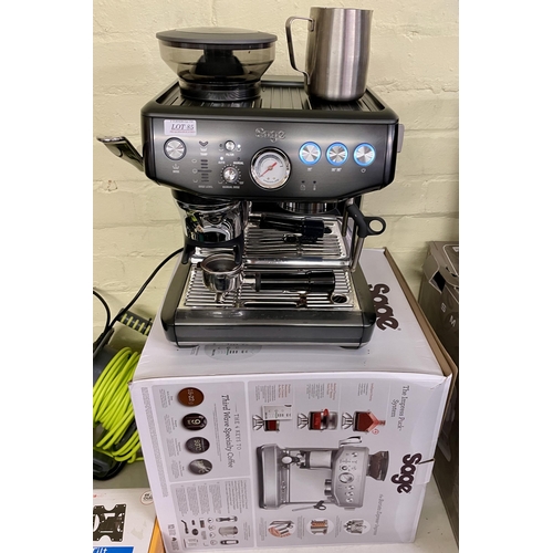 85 - BOXED SAGE THE BARRISTA EXPRESS IMPRESS - WITH MILK JUG, PORTAFILTER AND SOME ACCESSORIES