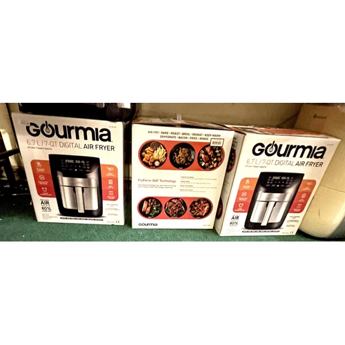 99 - SET OF 3 BOXED GOURMIA 6.7L DIGITAL AIR FRYERS - ALL WORKING BUT WITH PREVIOUS USEAGE