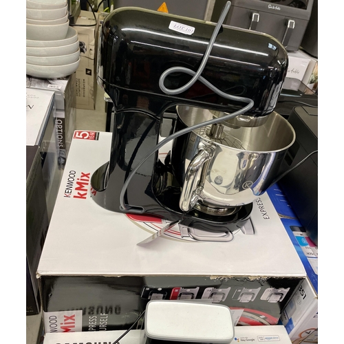101 - BOXED KENWOOD K MIX STAND MIXER KMX750AAB IN BLACK WIHT THREE PADDLES AND COVER