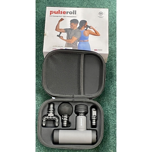 143 - BOXED PULSEROLL MINI MASSAGE GUN WITH CARRY CASE AND MULTIPLE ATTACHMENTS