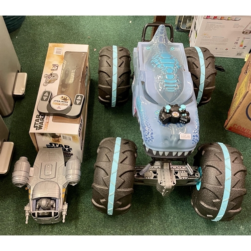 161 - HOT WHEELS MEGA WREX MONSTER TRUCK WITH R/C TOGETHER WITH A BOXED STAR WARS THE MANDOLORIAN R/C THE ... 