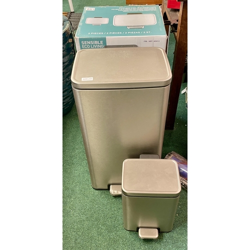 168 - BOXED SENSIBLE ECO LIVING BRUSHED STEEL PEDAL BIN SET - 30L KITCHEN/5.L BATHROOM - SLIGHT DGE TO FAC... 