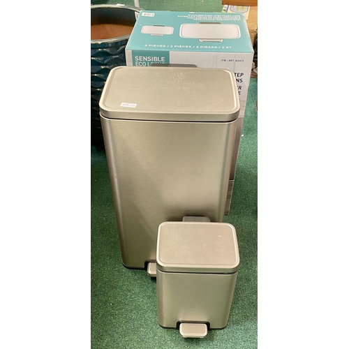 169 - SENSIBLE ECO LIVING BRUSHED STEEL PEDAL BIN SET - 30L KITCHEN/5.L BATHROOM - SLIGHT DGE TO FACIA