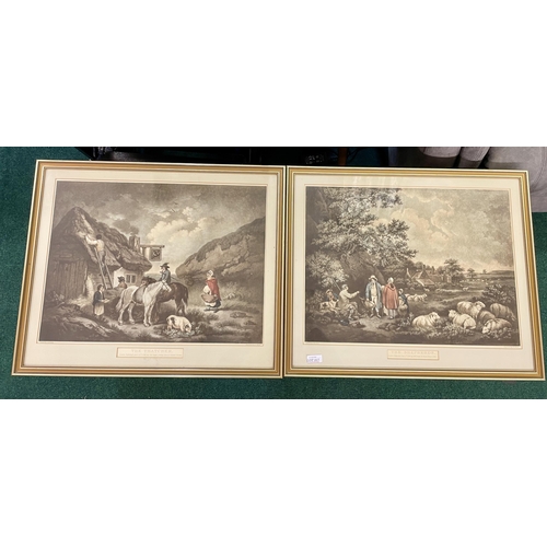 388 - PAIR OF FRAMED PRINTS - 'THE SHEPHERDS, BY G. MOORLAND', 'THE THATCHER, BY G MOORLAND'