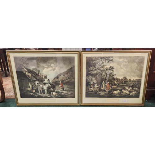 388 - PAIR OF FRAMED PRINTS - 'THE SHEPHERDS, BY G. MOORLAND', 'THE THATCHER, BY G MOORLAND'