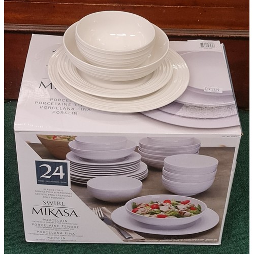 107 - BOXED MIKASA 23 PIECE DINNERWARE SET - WHITE