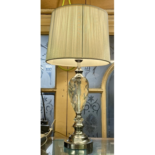 10 - CHROME/GLASS TABLE LAMP WITH SILVER EFFECT SHADE