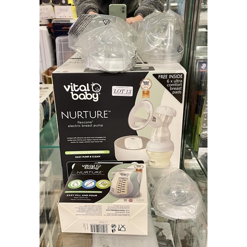 13 - BOXED VITAL BABY NURTURE FLEXCONE ELECTRIC BREAST PUMP WITH ACCESSORIES - SEALED AS NEW