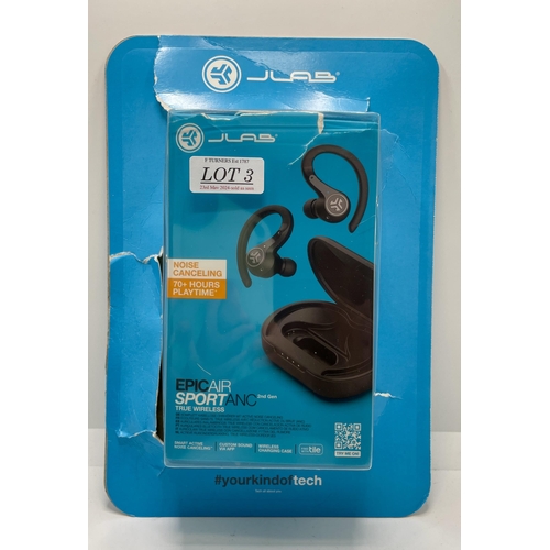 3 - BOXED PAIR OF JLAB EPIC AIR SPORT ANC 2ND GEN TRUE WIRELESS HEADPHONES - PREVIOUS USEAGE