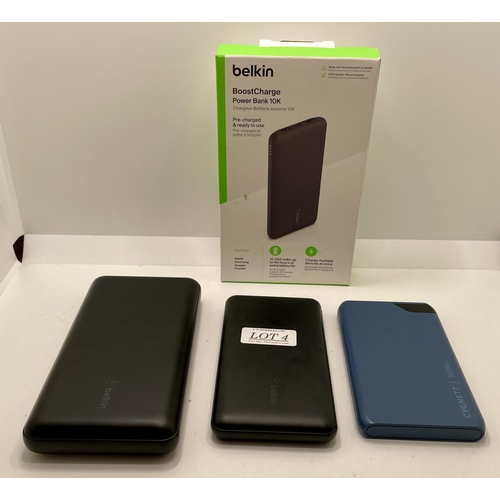 4 - QTY OF POWERBANKS INC. BELKIN, CYGNETT ETC.