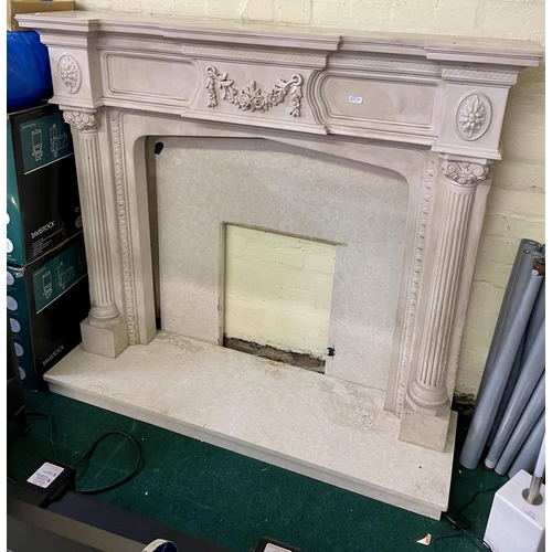 211 - MARBLE EFFECT FIRE PLACE ON BASE APPROX 120CM X 140CM X 39CM (NOTE BACK PANEL IN TWO PIECES)