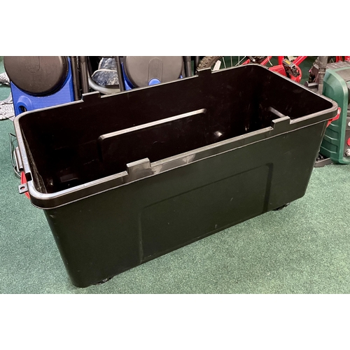 203 - REAALY USEFUL BOX ROLLING STORAGE BOX 160L WITH PULL HANDLE (MISSING LID)