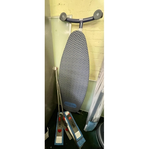 206 - ADDIS FOLDING IRON BOARD WITH COVER (SEAM FAULT) TOGETHER WITH 2 X SWIFFER MOPS AND PADS