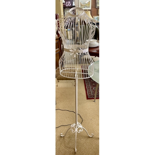 234 - A WHITE METAL MANNEQUIN ON ADJUSTABLE STAND - ON QUATRE FOIL BASE