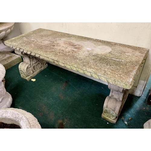 267 - A HEAVY STONEWARE RECTANGULAR GARDEN BENCH - W: 114 X D: 45 X H:46CMS