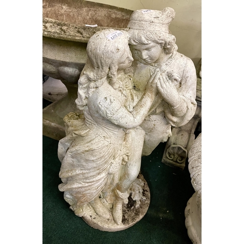 270 - A STONEWARE GARDEN STATUE OF TWO FIGURES EMBRACING - APPROX H: 75CMS