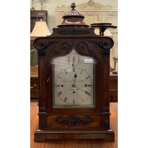 320 - A REGENCY MAHOGANY TRIPLE FUSEE MUSICAL TABLE CLOCK WITH 8 BELL MECHANISM BY LITHERLAND DAVIES & CO ... 