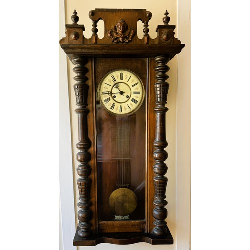 366 - CLOCK: LATE 19TH C. WALNUT CASED VIENNA STYLE DOMESTIC REGULATOR - REEDED TURNED COLUMNS, SINGLE GLA... 