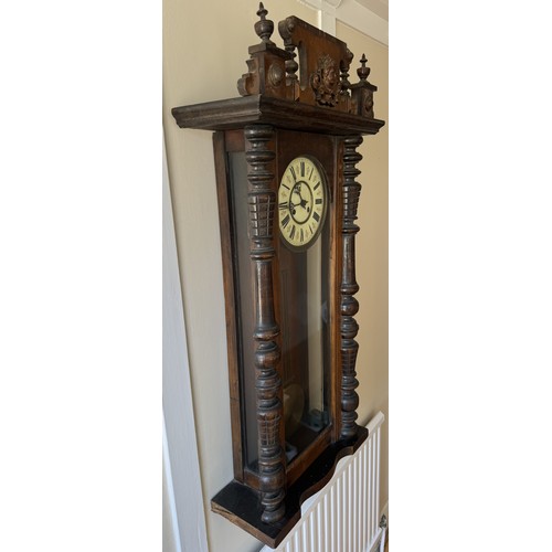 366 - CLOCK: LATE 19TH C. WALNUT CASED VIENNA STYLE DOMESTIC REGULATOR - REEDED TURNED COLUMNS, SINGLE GLA... 