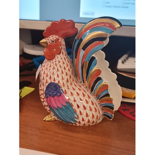 342 - A 'HEREND' HAND PAINTED MODEL OF A CHICKEN - HIGHLY DECORATED WITH BLUE STAMP TO BASE INCISED HEREND... 