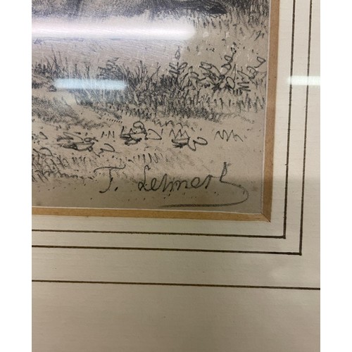 332A - PAIR OF FRAMED PRINTS DEPICTING A FARMER AND COWS AND A HERD OF DEER - NOTE ONE SIGNED ?J.DENNER?