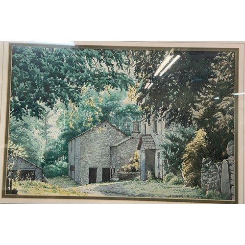 327 - J Ingham Riley (British b.1928) - Framed Watercolour - A Lakeland scene showing traditional farm bui... 