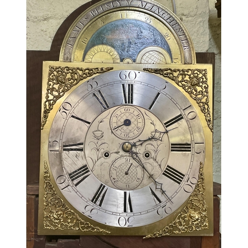 REGENCY FLAME MAHOGANY LONG CASE CLOCK, SCROLL SWAN NECK PEDIMENT WITH ...