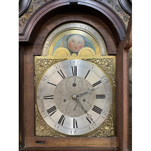 REGENCY FLAME MAHOGANY LONG CASE CLOCK, SCROLL SWAN NECK PEDIMENT WITH ...