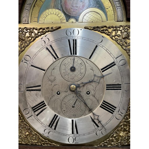 REGENCY FLAME MAHOGANY LONG CASE CLOCK, SCROLL SWAN NECK PEDIMENT WITH ...