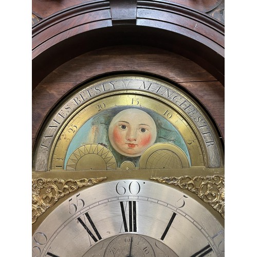 REGENCY FLAME MAHOGANY LONG CASE CLOCK, SCROLL SWAN NECK PEDIMENT WITH ...