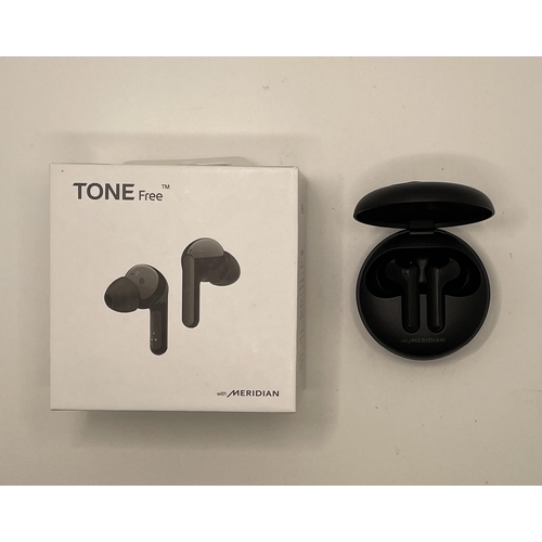 10 - BOXED PAIR OF LG TONE FREE WIRELESS EAR BUDS WITH CHARGING WIRE