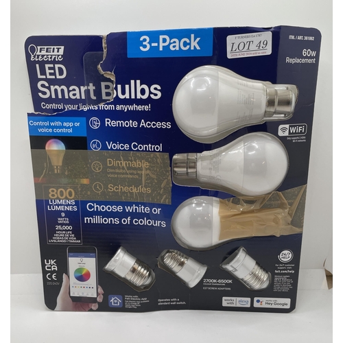 49 - SET OF 3 FEIT ELECTRIC SMART LED BULBS - WORKS WITH ALEXA/HEY GOOGLE/FEIT ELECTRIC APPL