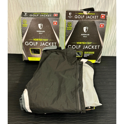 75 - BOXED SET OF 3 SHED RAIN VORTEX EVENT WATERPROOF GOLF JACKETS - ALL SIZE M BLACK