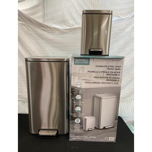 147 - BOXED SET OF 2 SENSIBLE EKO LIVING STAINLESS STEEL BINS - 30L KITCHEN/5L BATHROOM