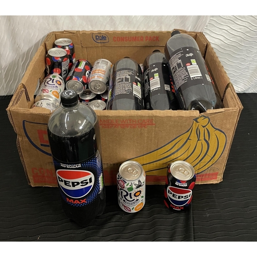 161 - BOX OF MIXED DRINKS INC. PEPSI MAX BOTTLES, RIO TROPICAL, PEPSI MAX CHERRY CANS