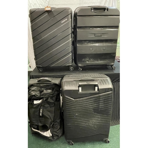 248 - SET OF 3 LARGE AMERICAN TOURISTER HARDSIDE SPINNER SUITCASES TOGETHER WITH A DELSEY ROLLING DUFFEL B... 