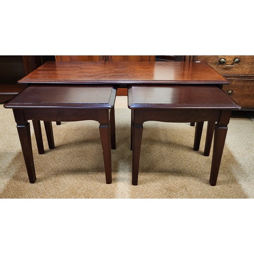 291 - STAG MINSTREL NESTED TABLE SET, COFFEE TABLE WITH A PAIR OF INSERTED LAMP/SIDE TABLES