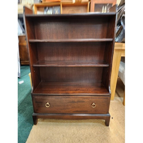 299 - STAG MINSTREL WATERFALL OPEN FRONT THREE (3) SHELF BOOKCASE ABOVE SINGLE LONG DRAWER ON RAISED FEET ... 