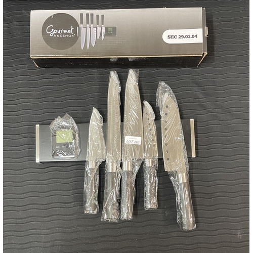 268 - BOXED GOURMET 6 PC KNIFE SET 5 KNIVES/MAGNETIC WALL HANGER WITH TIMER AS/NEW