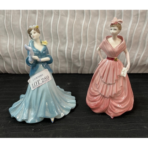 280 - 2 COALPORT DEBUTANTE OF THE YEAR FIGURINES DAFFODIL BALL AND THE OPERA