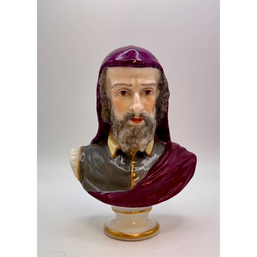 429 - A GOOD QUALITY MEISSEN STYLE BUST OF MICHAELANGELO, 12.5CM HIGH