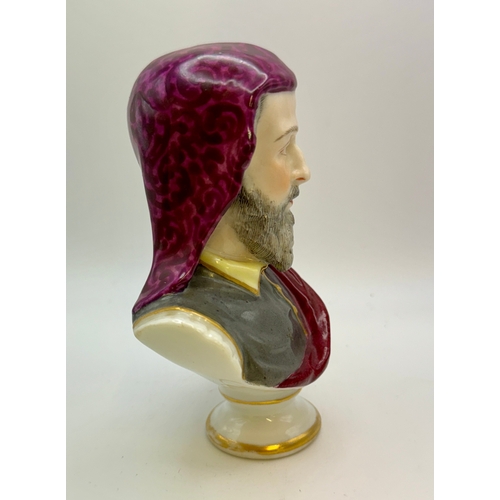 429 - A GOOD QUALITY MEISSEN STYLE BUST OF MICHAELANGELO, 12.5CM HIGH