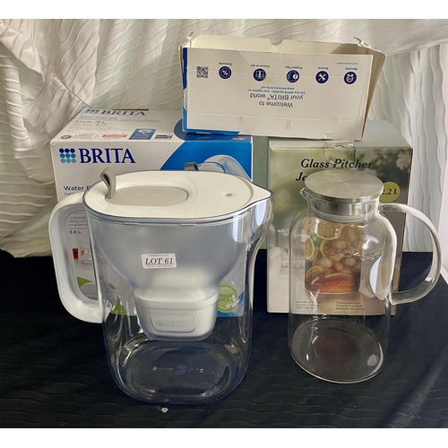 61 - BOXED BRITA WATER FILTER JUG XL STYLE 3.6L WITH EXTRA FILTERS TOGETHER WITH A BOXED 2.2L CRYSTAL KIN... 