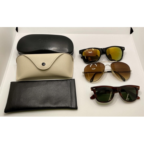 211 - 3 X VARIOUS SUNGLASSES INC. RAYBAN, PIERRE CARDIN ETC - VARIOUS FAULTS - EX DISPLAY