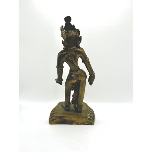 375 - A 19TH/20TH CENTURY INDIAN OR NEPALESE STANDING BRONZE DEITY, 21CM (H) POSS. 'AVALOKITESHVARA'